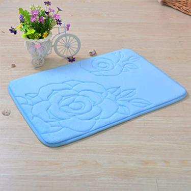 Imagem de Tapete de banheiro de espuma de memória absorvente super confortável macio antiderrapante veludo coral tapete de banheiro fácil de secar na máquina tapete de banheiro, rosa azul 40 x 60 cm