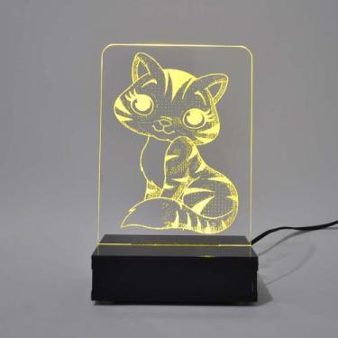 Imagem de Abajur E Luminária Gato Gatinho De Acrílico Com Led Amarelo - Universo