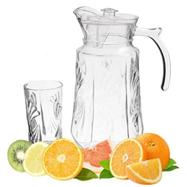 Imagem de Jarra De Vidro Com 6 Copos Tampa Água Suco 1800ml Firenze