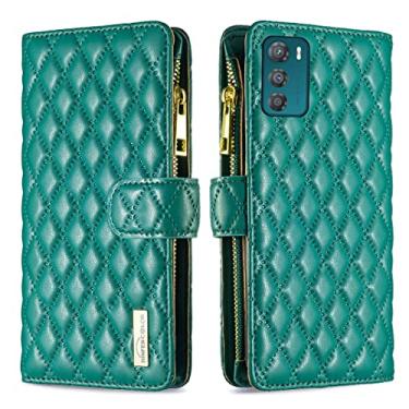 Imagem de HONGYAN Capa de telefone Para Motorola Moto G42 4G Diamond Lattice Zipper Carteira Caixa de Couro de Couro Capa protetora