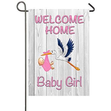 Imagem de Placa Welcome Home Baby Girl Garden Flag Baby Shower Comunicado Família Festa Recém-Nascido Gênero Revelar Gramado Quintal Banner Decoração para Ambientes Externos 12,5 x 48 polegadas (Rosa-Bebê Menina)