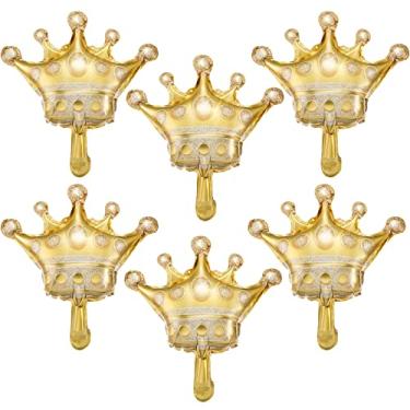 Imagem de 6 balões grandes de coroa de alumínio jumbo, 101 cm, coroa dourada de hélio, para decorações de aniversário, casamento, Halloween, festa de Natal