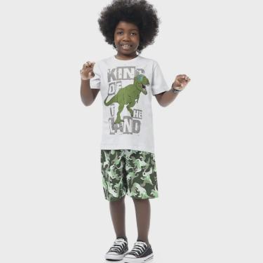 Imagem de Conjunto Infantil Menino Verão Camiseta e Bermuda em Microfibra Dinossauro 2 peças Tam 4 a 12 - Fakini forfun