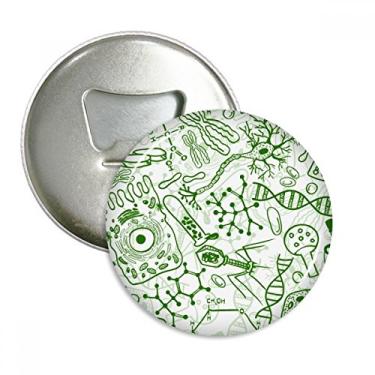 Imagem de Imã de geladeira com estrutura de células de microscópio verde biológico, emblema multifuncional
