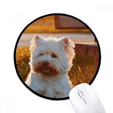 Imagem de DIYthinker Tapete de rato cão branco animal solitário noite desktop escritório tapete redondo para computador