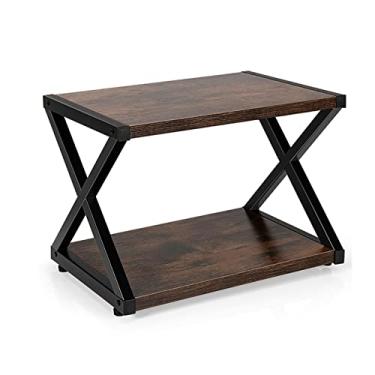 Imagem de KIZQYN Suporte de impressora versátil suporte de impressora de mesa 2 camadas prateleiras de armazenamento almofadas antiderrapantes resistente moldura de ferro em forma de X prateleiras de armazenamento estilo elegante impressora de mesa (cor: castanho)