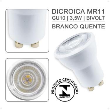 Imagem de 5 Lâmpadas Led Mini Dicroica Mr11 3,5W Gu10 Bivolt - Luz Branca Quente