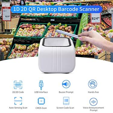 Imagem de LUGU Plataforma de scanner de código de bar s 1D 2D QR com prompt de anúncio de voz Leitor de código de bar s com fio USB Mãos-livres Sensor de imagem CMOS Scanner de mesa G nde janela de ização