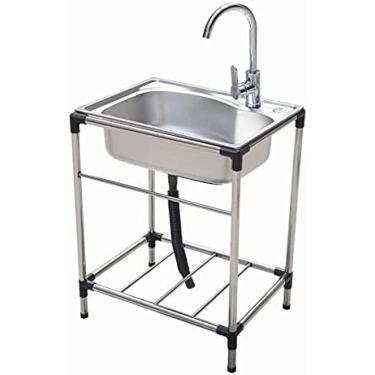 Imagem de Kit De Pia De Aço Inoxidável Lavatório Simples, Pia De Aço Inoxidável Portátil, Pia Com Torneira E Suporte, Adequado Para Cozinha De Restaurante De Hotel,Tamanho Do Suporte: 38x33x75cm,Collector88