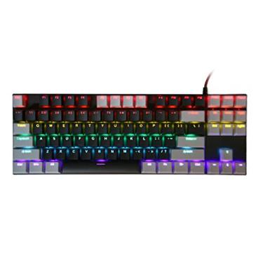Imagem de Dpofirs Teclado mecânico para jogos RGB, teclado portátil 60% mecânico para jogos, 87 teclas, interruptor azul, RGB retroiluminado, cor contrastante, teclado ergonômico com fio para laptop desktop PC (preto com fio)