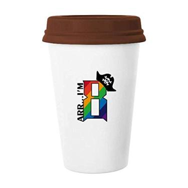 Imagem de Oito arco-íris pirata chapéu art déco, presente moderno caneca café bebendo vidro cerâmica copo tampa