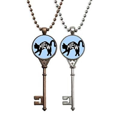 Imagem de OFFbb-USA Pussy Cat Silhouette Meow Key Necklace Pendant Jewelry Couple Decor