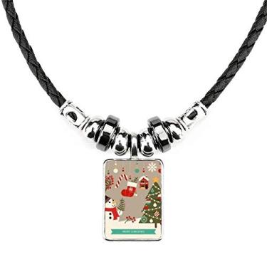 Imagem de DIYthinker Luvas de árvore de boneco de neve para festival, colar de joias, pingente de corda de couro