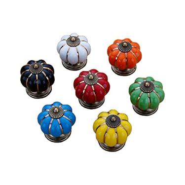 Imagem de Maçaneta de abóbora de sete cores com um único orifício para quarto de crianças Gaveta de liga de zinco, móveis, puxador de desenho animado, maçaneta de cerâmica para jardim, 6031, azul