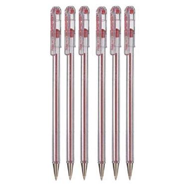 Imagem de Pentel Red Superb Ballpoint Pen Ball Point Pens 0.7mm Nib Tip 0.25mm Line Width Fine Line Refillable Ink BK77 (Pack of 6)
