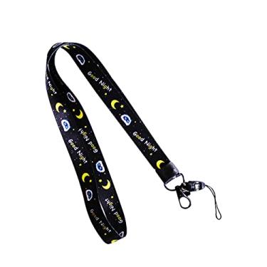 Imagem de 1 peça Alça para Celular Fofo Desenho de Flor Corrente de Pescoço para Chaves Cartão de Identificação para Porta-crachá USB Faça Você Mesmo Corda para Pendurar, Preta