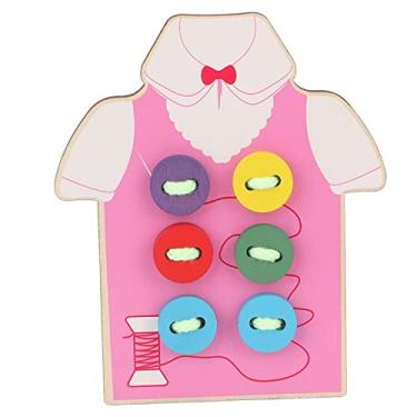 Imagem de Brinquedo de Enfiar de Madeira, Fácil de Operar, Brinquedo de Amarrar de Madeira Composta de Algodão, roupas formato design para Viajar para Casa (Rosa)