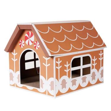 Imagem de Yajuyi Gato scratcher hideout papelão casa de gato gato arranhando brinquedo cama de gato para gatinho gato, Pão de gengibre