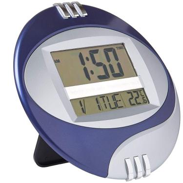 Imagem de Relógio Digital Parede Mesa Despertador Redondo 26 cm Azul Escuro CBRN20072