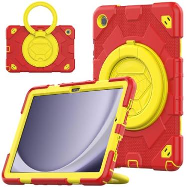 Imagem de Capa para Samsung Galaxy Tab A9 Plus de 11 polegadas (SM-X210/X216/218) Capa macia de silicone de três prevenção resistente à prova de choque com suporte embutido 360° alça de mão para capa A9 Plus (vermelho + amarelo)