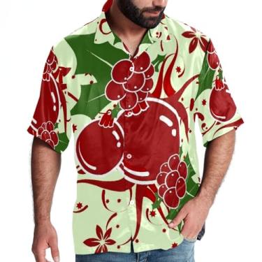 Imagem de RODAILYCAY Camisa de praia masculina casual de manga curta com botão amarelo árvore de Natal Papai Noel, P, Multicolorido 9, P