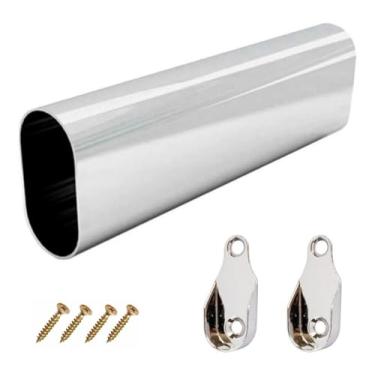 Imagem de Tubo Cabideiro Oval Metálico Cromado Com Suportes 90cm