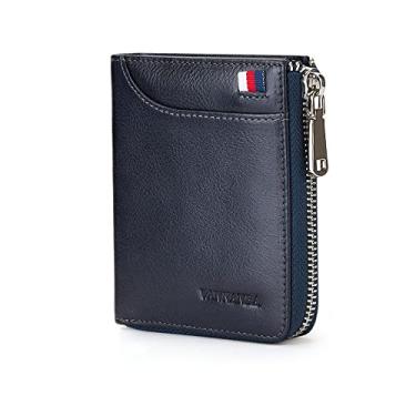 Imagem de Carteira masculina de couro legítimo VANNANBA, com zíper fino, bolso frontal bloqueio de RFID, Azul