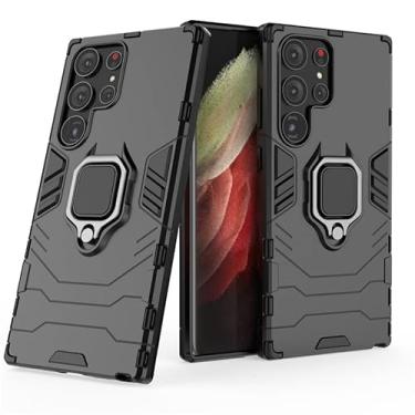 Imagem de Shockproof Car Magnetic Adsorption Surper Anti-Drop Case With Rotating Ring For Samsung Galaxy S23 S22 S21 S20 Note20 FE Ultra Plus 5G Hybrid Hard PC + Soft TPU Armor Stand Holder Cover Shell (S23 Plus,Black)