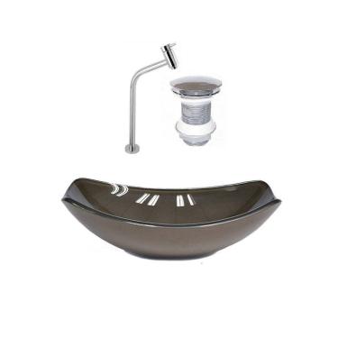 Imagem de Kit Cuba de Vidro + Torneira para Lavatório Oval Chanfrada 46cm Marrom