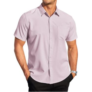 Imagem de COOFANDY Camisa social masculina casual manga curta sem rugas camisa social casual de negócios, Roxo claro, 3G
