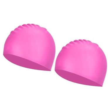 Imagem de PATIKIL Touca de natação de silicone, 2 peças de chapéu de natação impermeável antiderrapante para adultos para mulheres e homens, natação, treino, corrida, rosa
