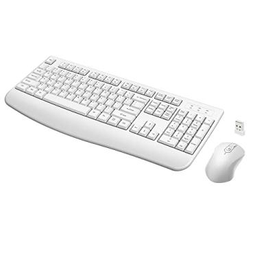 Imagem de Combo de teclado e mouse sem fio, teclado sem fio de 2,4 GHz com descanso para as mãos confortável e mouse óptico sem fio para Windows, Mac OS, PC/desktops/computadores/laptops (branco)