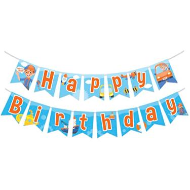 Imagem de Treasures Gifted Blippi Banner de aniversário de veículo – Faixa de feliz aniversário Blippi – Artigos de festa de aniversário Blippi – Decorações de festa Blippi para paredes e entradas