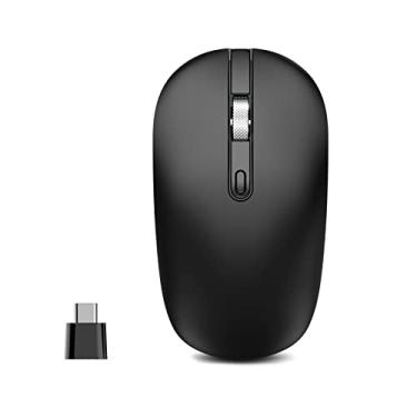 Imagem de cimetech Mouse sem fio tipo C, mouse USB C 2.4G silencioso sem fio com receptor tipo C, mouse portátil para laptop, notebook, MacBook Pro Air, Windows, Linux - preto ambidestro