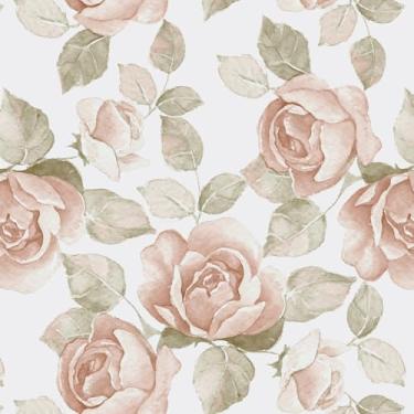 Imagem de Ismoon Papel de Parede Floral Vintage Rosa Claro, Design de Folha Rosa, 3m x 3m, Vinil, Autoadesivo Removível