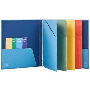 Imagem de Blue Lake ECOLIFE Fichário de 3 anéis de 2,5 cm com divisórias e bolsos, organizador de fichário sem plástico, material escolar de escritório para estudantes (azul)