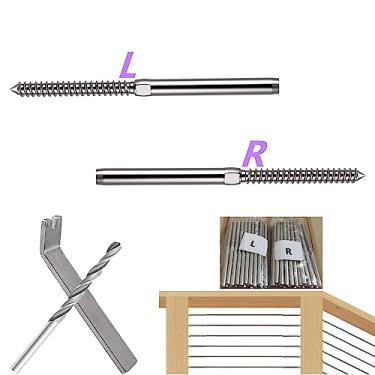 Imagem de Ingpro Pacote com 64 parafusos de rosca de aço inoxidável AISI 316 para canhotos e destros para kit de corrimão de cabo de deck de 1/20.3 cm, balaústres de poste de madeira (32 pares)
