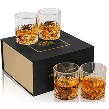 Imagem de KANARS Copos de uísque à moda antiga com caixa de luxo - 300 ml Rocks Barware para bebidas escocesas, bourbon, bebidas alcoólicas e coquetéis - Conjunto de 4 - Presente masculino