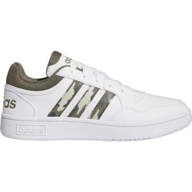 Imagem de adidas Tênis de basquete masculino Hoops 3.0, Branco/Olive Strata/Cinza, 39