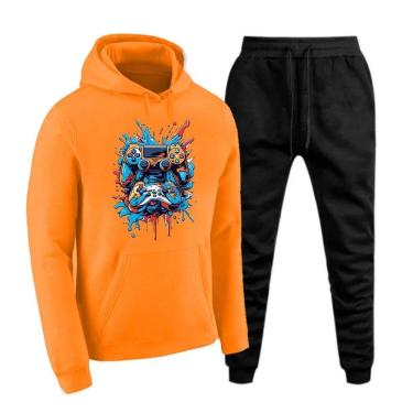 Imagem de Conjunto de Frio Moletom Plus Size Masculino Blusa Com Capuz Canguru e Calça Comprida Basica