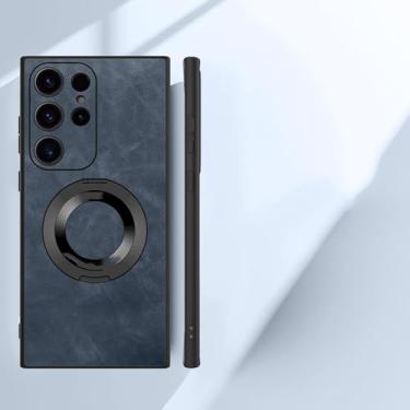 Imagem de Capa de celular com suporte de anel magnético para Samsung Galaxy S24 S23 Ultra S22 S21 Plus A13 A33 A53 A14 A24 A34 A54 A35 A55 Capa de couro, azul, para Galaxy S24 Plus