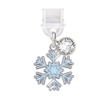 Imagem de ELISE & FONDA TP436 Tipo-C porta de carregamento USB antipoeira plugue inverno floco de neve pingente de celular para iPhone 15/Samsung/OnePlus/Xiaomi/oppo telefones Android (azul), approx. 1.8 cm (L)