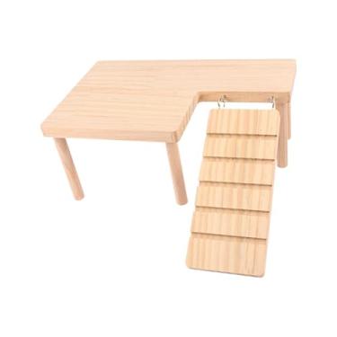 Imagem de Generic Plataformas de hamster, Móveis para pequenos animais de estimação com escada Mesa de madeira para hamster em forma de L Playground para hamsters,