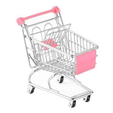 Imagem de Ｂｅｓｇａ Mini carrinho de compras organizador de mesa supermercado carrinho de mão de metal brinquedo cosplay jogo casa brinquedos divertido modelo de metal, Rosa