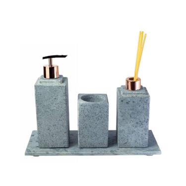 Imagem de Kit Banheiro Bancada Lavabo Luxo em Pedra Sabão N05 Rosê