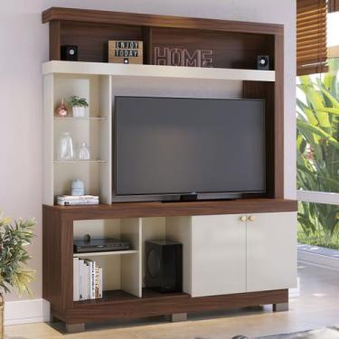 Imagem de Estante para TV Até 50 Polegadas Valença 2 Portas Nogueira Real/Off Wh