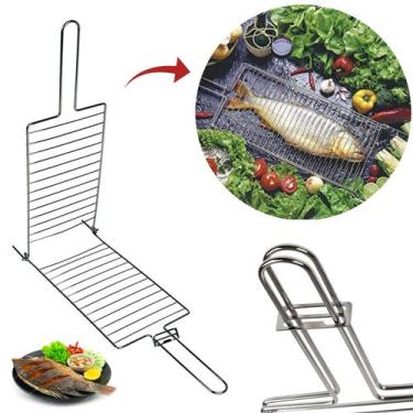 Imagem de Grelha Dupla Abaulada Inox 58 X 16cm Churrasco Frango Peixes - Mor