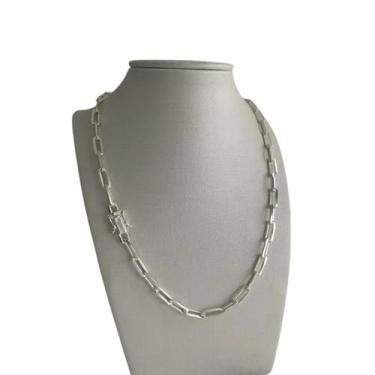 Imagem de Cordão Cadeado Alongado 5mm Feminino - Banhado a Prata 925 - ToJoia18k