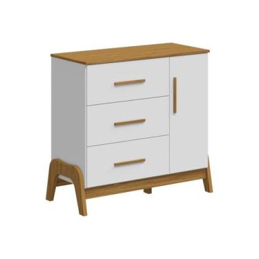 Imagem de Cômoda Retro Moveis Peroba Guti MDF Branco Amêndoa, Branco Carvalho