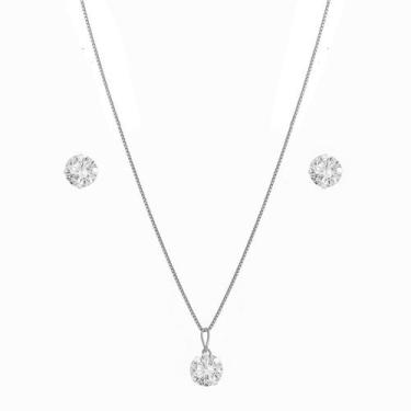 Imagem de Conjunto Colar Gargantilha Cordão Brinco Ponto Luz Prata 925 - DR Joia